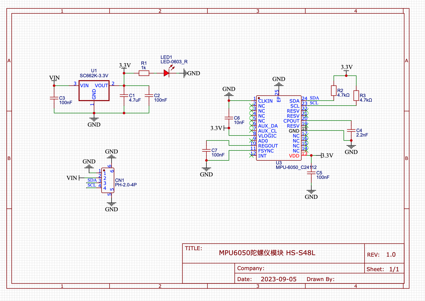 HS-S48L MPU6050陀螺仪模块