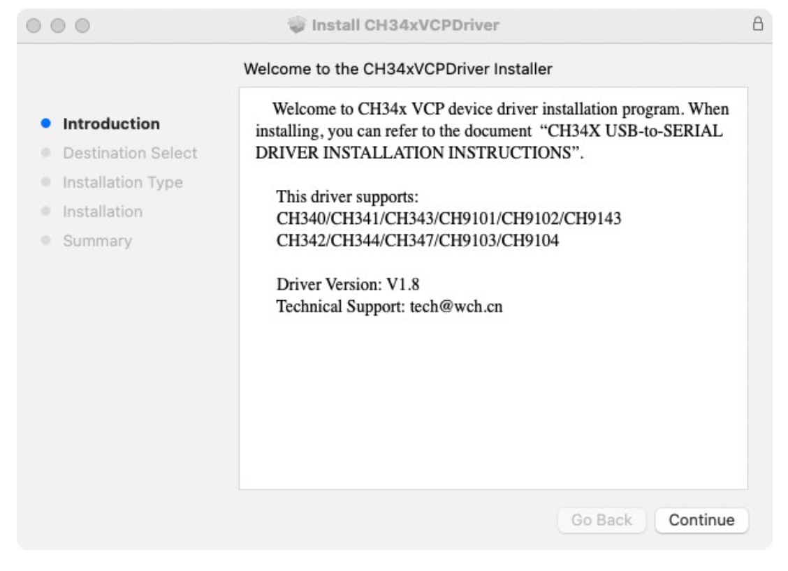 CH34X USB串行Mac OS驱动程序的安装说明（Mac OS）